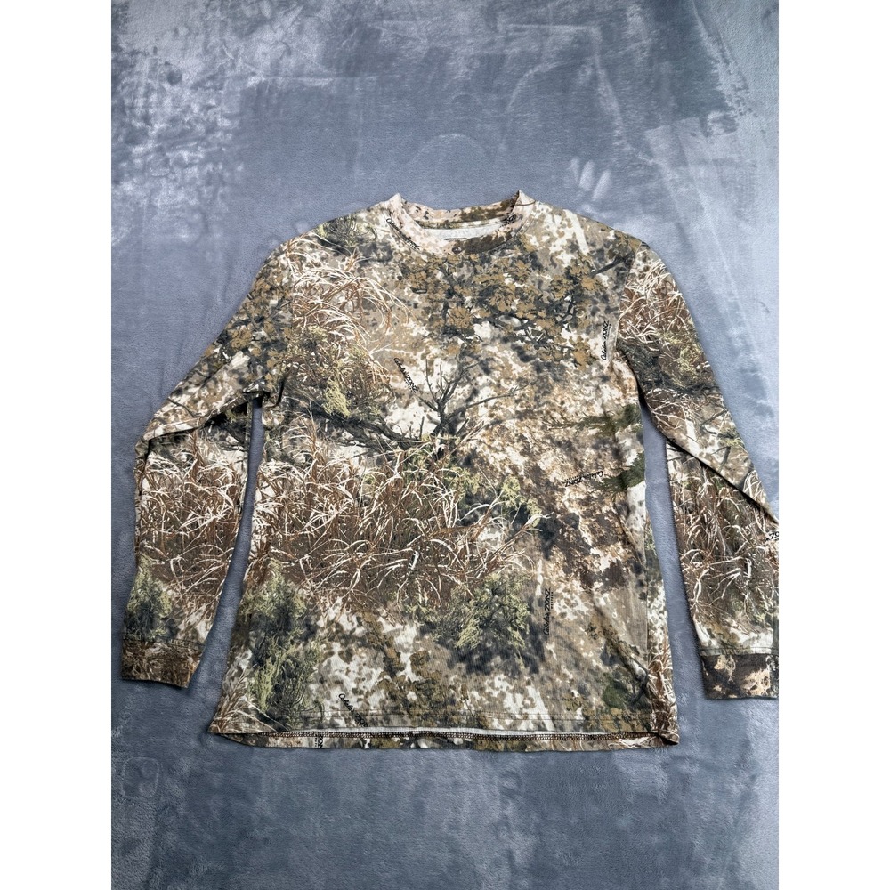 Cabela's Shirt Mens Medium Green Camo Hunting Zonz Western Knit Cotton Crew Neck